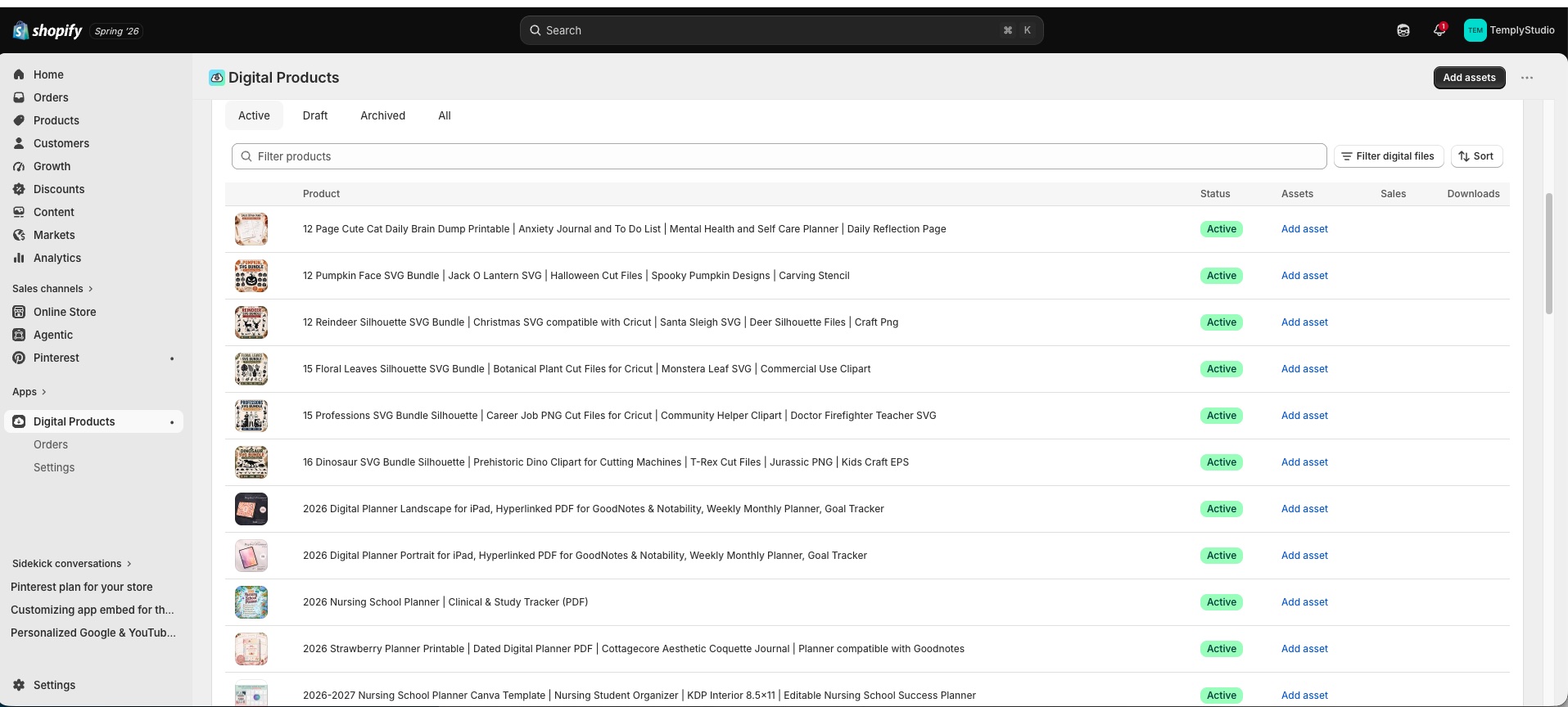 Shopify digital products administration
